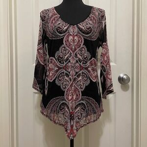 INC International‎ Concepts Paisley Cold Shoulder Blouse Top Black Red Small